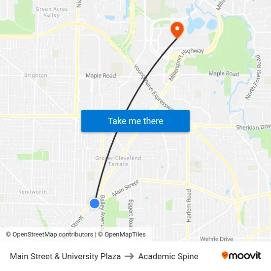 Main Street & University Plaza to Academic Spine map