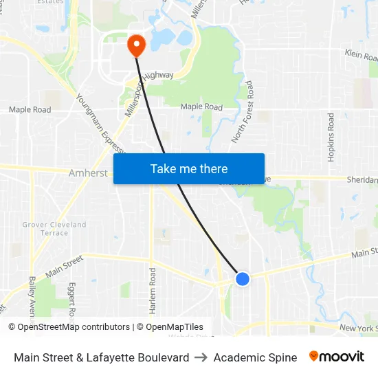 Main Street & Lafayette Boulevard to Academic Spine map