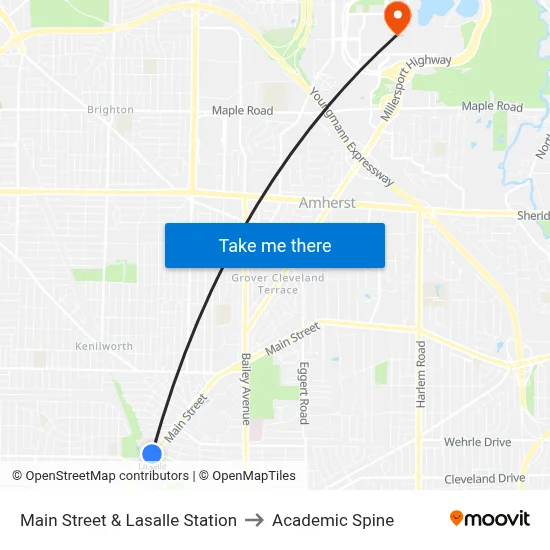Main Street & Lasalle Station to Academic Spine map