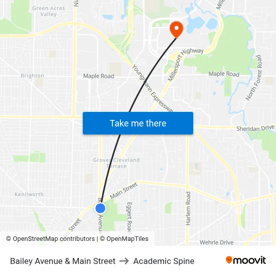 Bailey Avenue & Main Street to Academic Spine map