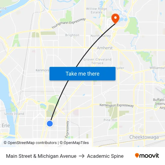 Main Street & Michigan Avenue to Academic Spine map