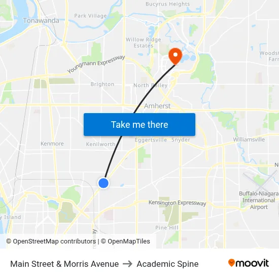 Main Street & Morris Avenue to Academic Spine map