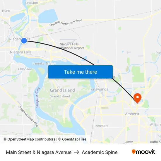 Main Street & Niagara Avenue to Academic Spine map