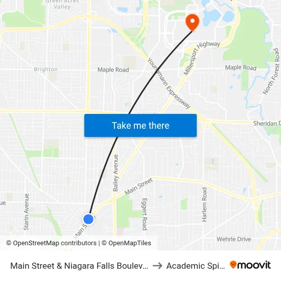 Main Street & Niagara Falls Boulevard to Academic Spine map