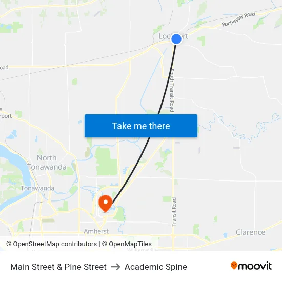 Main Street & Pine Street to Academic Spine map
