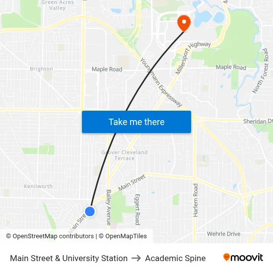 Main Street & University Station to Academic Spine map