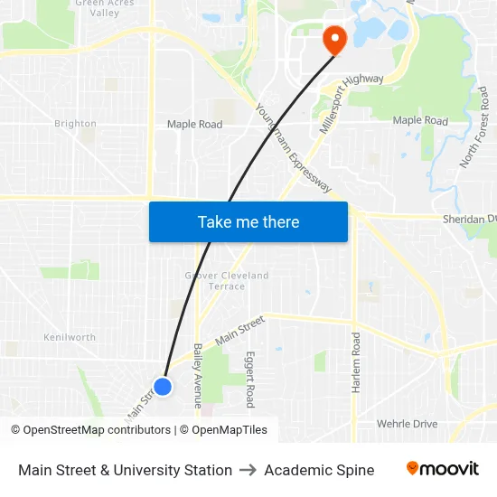 Main Street & University Station to Academic Spine map