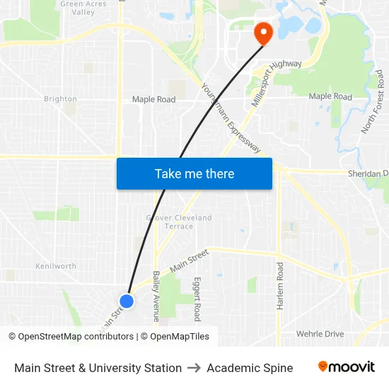 Main Street & University Station to Academic Spine map