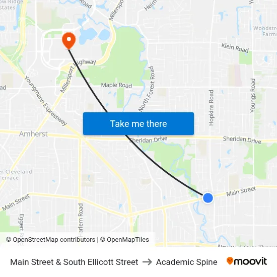 Main Street & South Ellicott Street to Academic Spine map