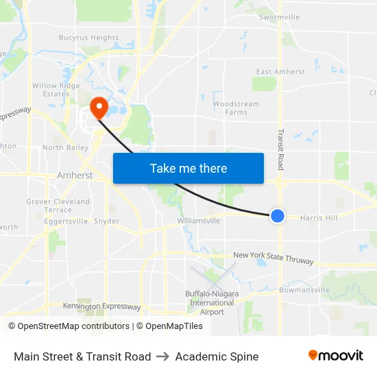 Main Street & Transit Road to Academic Spine map