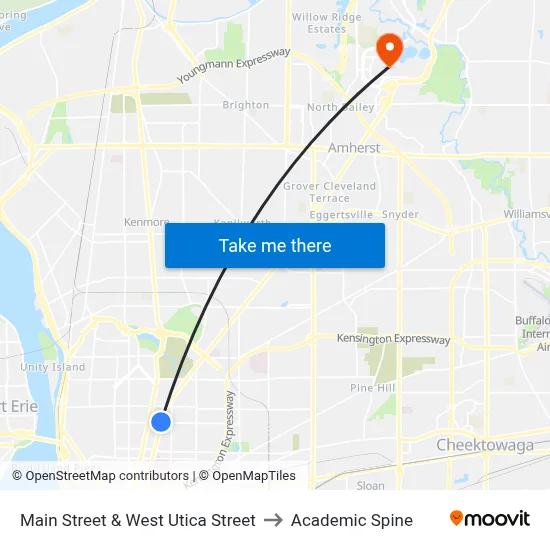 Main Street & West Utica Street to Academic Spine map