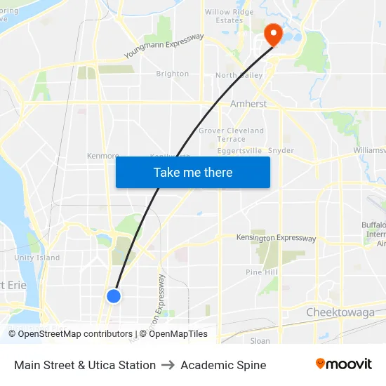 Main Street & Utica Station to Academic Spine map