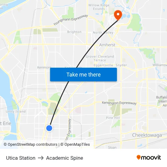Utica Station to Academic Spine map