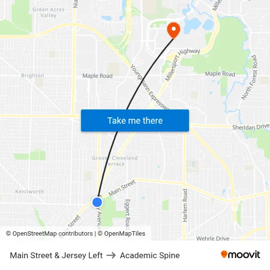 Main Street & Jersey Left to Academic Spine map