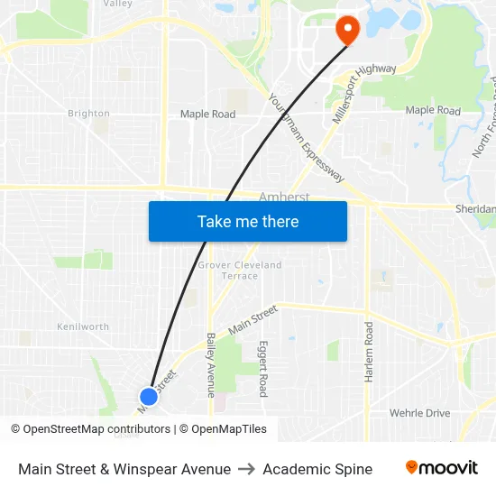 Main Street & Winspear Avenue to Academic Spine map