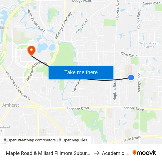 Maple Road & Millard Fillmore Suburban Hospital to Academic Spine map