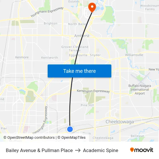 Bailey Avenue & Pullman Place to Academic Spine map
