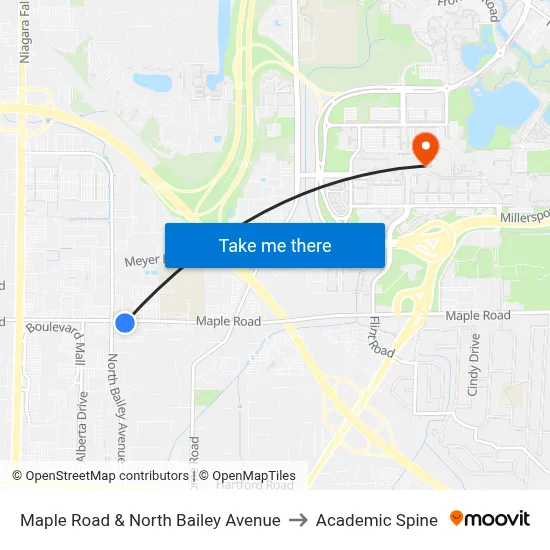 Maple Road & North Bailey Avenue to Academic Spine map