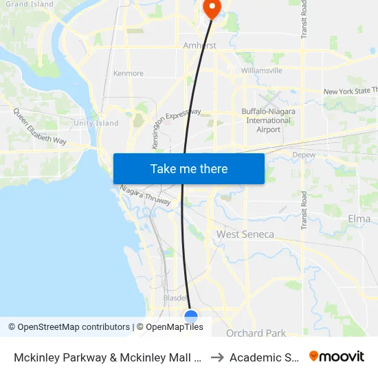 Mckinley Parkway & Mckinley Mall Station to Academic Spine map