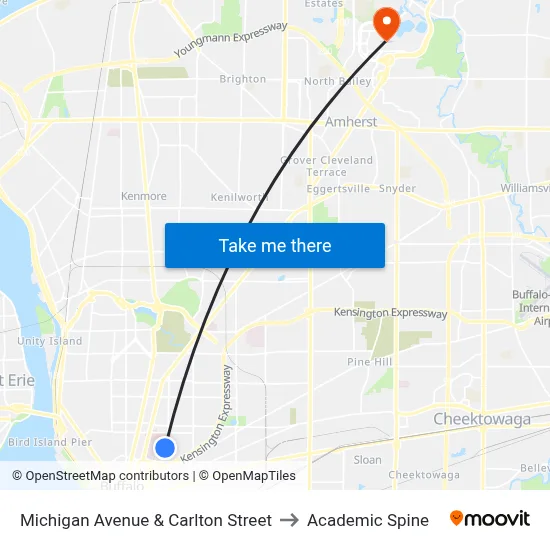 Michigan Avenue & Carlton Street to Academic Spine map