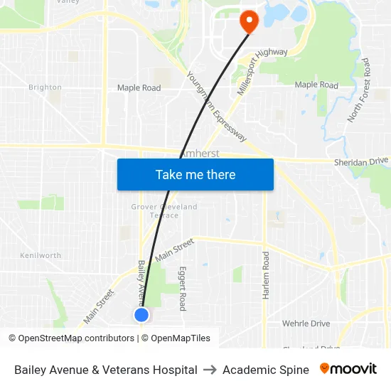 Bailey Avenue & Veterans Hospital to Academic Spine map