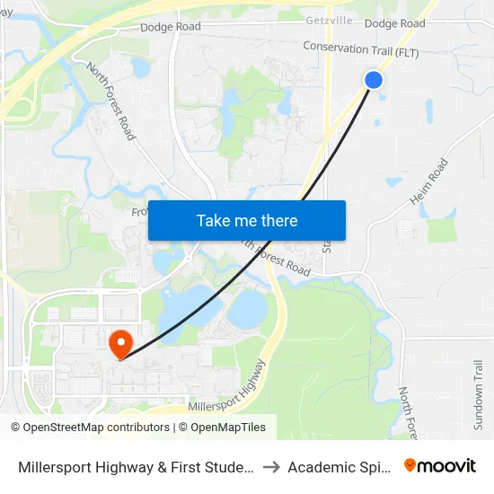 Millersport Highway & First Student to Academic Spine map