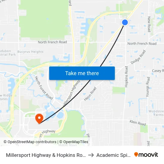 Millersport Highway & Hopkins Road to Academic Spine map