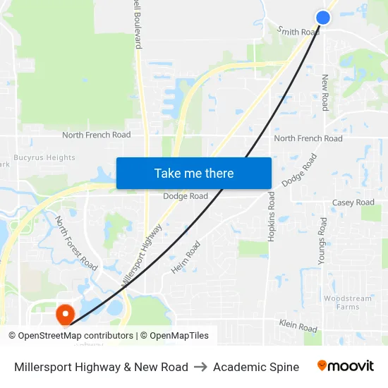 Millersport Highway & New Road to Academic Spine map