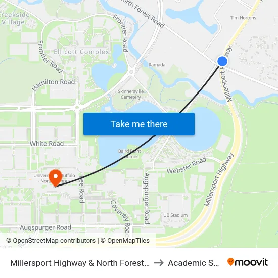 Millersport Highway & North Forest Road to Academic Spine map