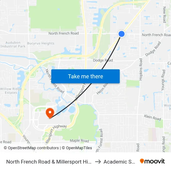 North French Road & Millersport Highway to Academic Spine map