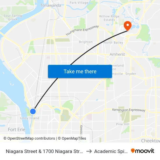 Niagara Street & 1700 Niagara Street to Academic Spine map