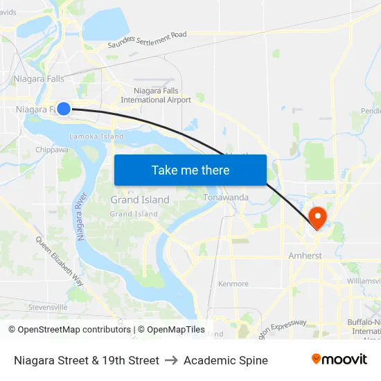 Niagara Street & 19th Street to Academic Spine map