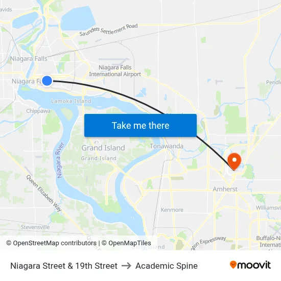 Niagara Street & 19th Street to Academic Spine map