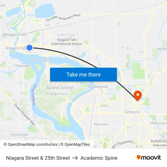 Niagara Street & 25th Street to Academic Spine map