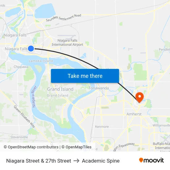Niagara Street & 27th Street to Academic Spine map