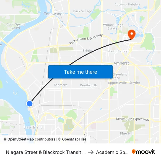 Niagara Street & Blackrock Transit Hub to Academic Spine map