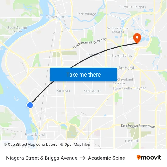 Niagara Street & Briggs Avenue to Academic Spine map