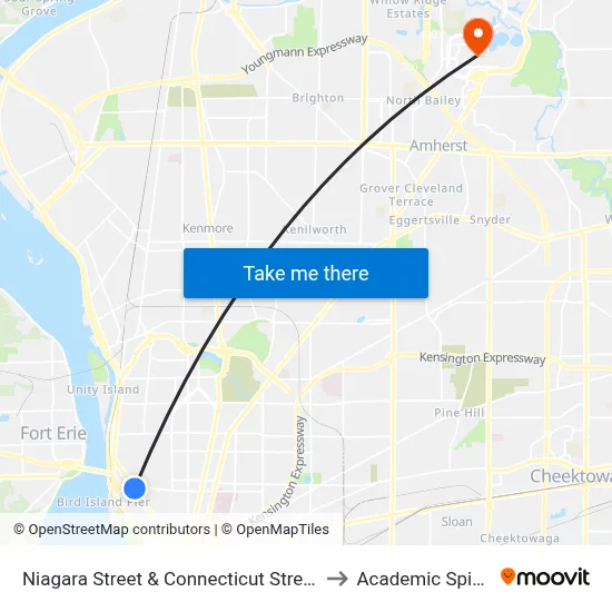 Niagara Street & Connecticut Street to Academic Spine map