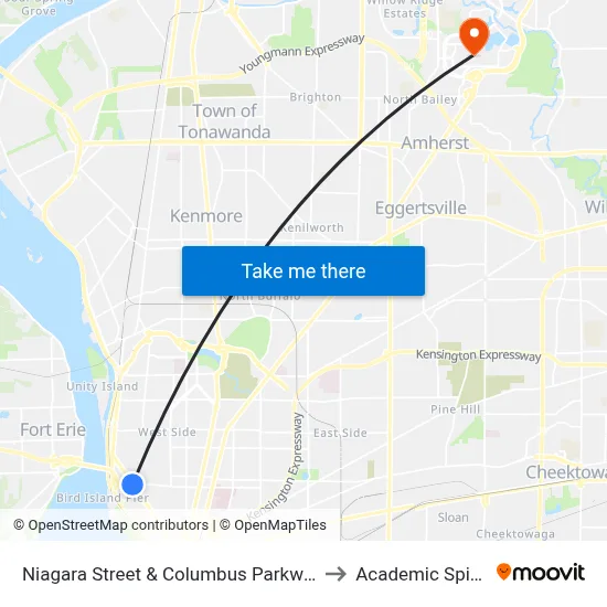 Niagara Street & Columbus Parkway to Academic Spine map