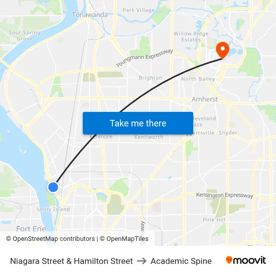 Niagara Street & Hamilton Street to Academic Spine map