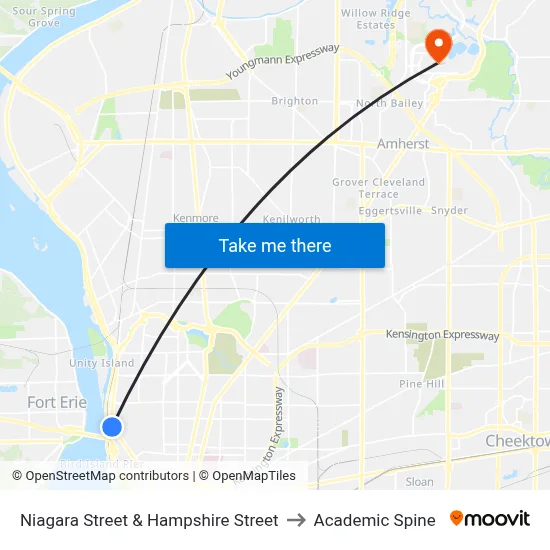 Niagara Street & Hampshire Street to Academic Spine map