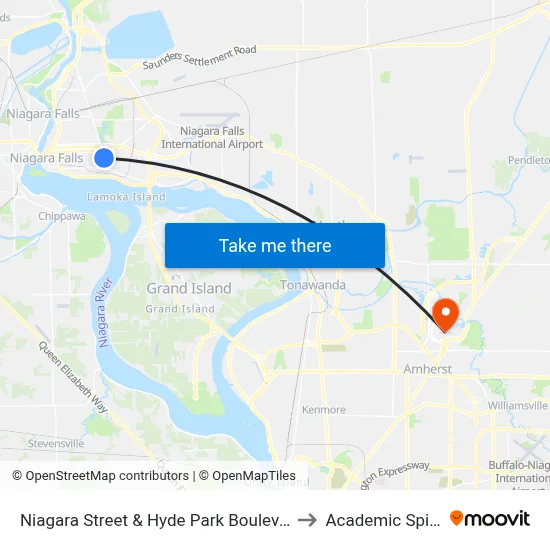 Niagara Street & Hyde Park Boulevard to Academic Spine map