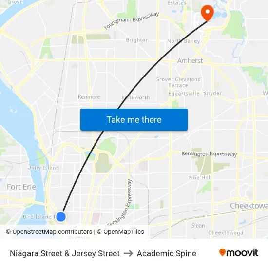 Niagara Street & Jersey Street to Academic Spine map