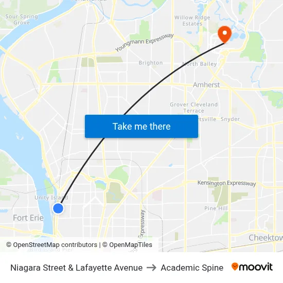 Niagara Street & Lafayette Avenue to Academic Spine map