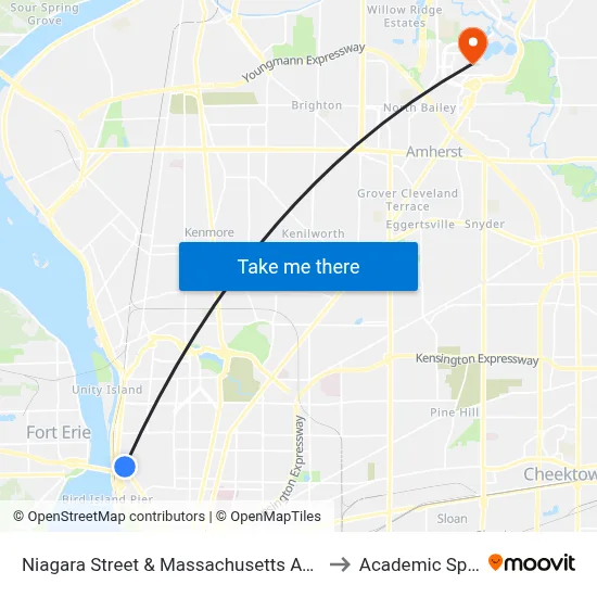 Niagara Street & Massachusetts Avenue to Academic Spine map