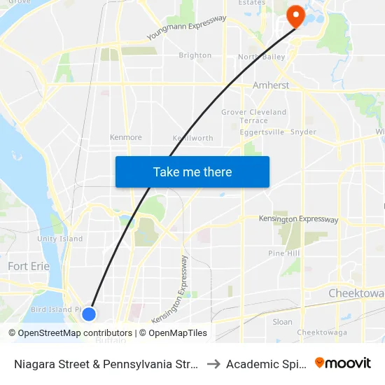 Niagara Street & Pennsylvania Street to Academic Spine map