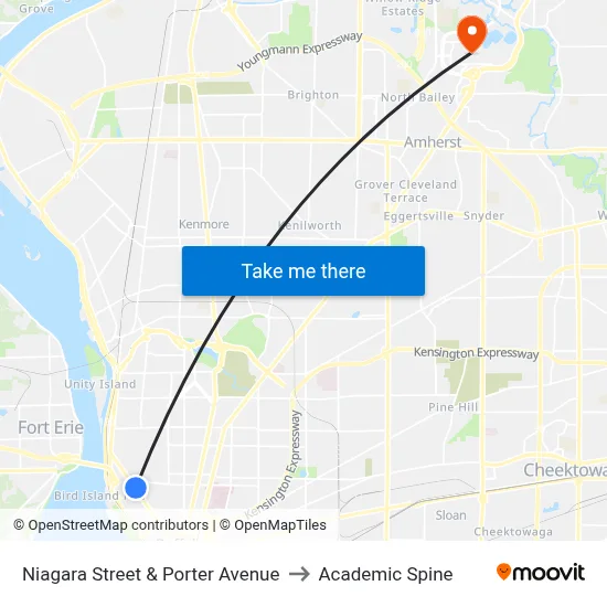 Niagara Street & Porter Avenue to Academic Spine map