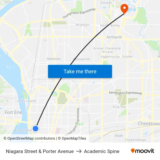Niagara Street & Porter Avenue to Academic Spine map
