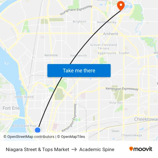 Niagara Street & Tops Market to Academic Spine map