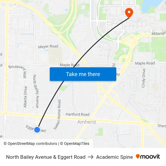 North Bailey Avenue & Eggert Road to Academic Spine map